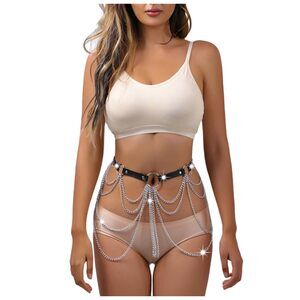 Women's Sexy Waist Belly Chain Adjustable Thigh Belt Waist Chains Silver😌